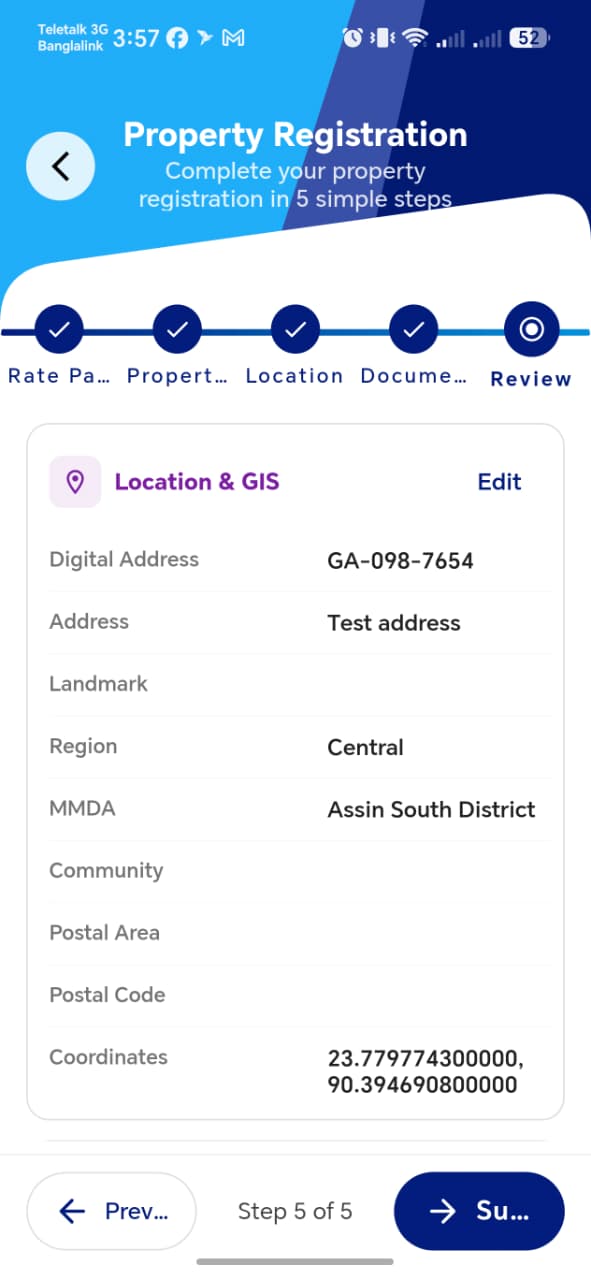 Step 5 — Review Location & Documents