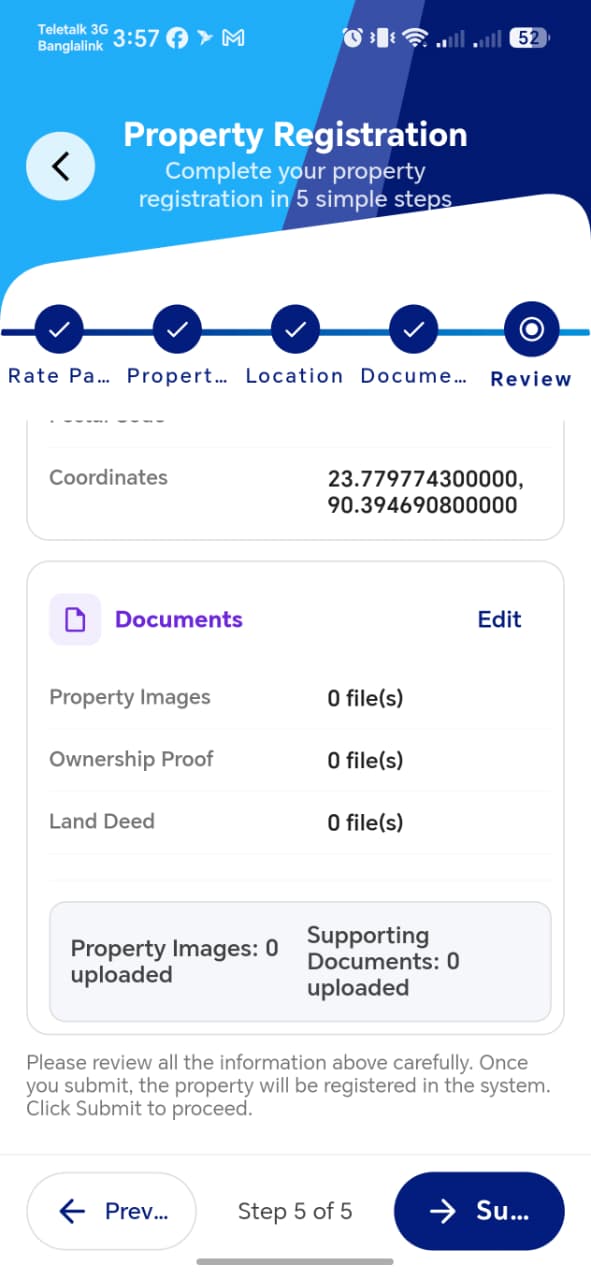 Step 5 — Review Location & Documents