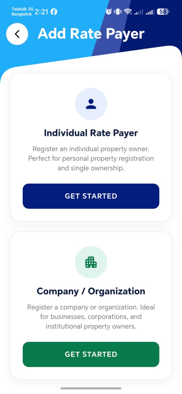 Add Rate Payer - Select Type