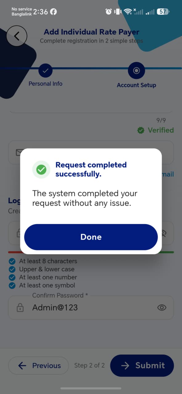 Rate Payer Added Successfully